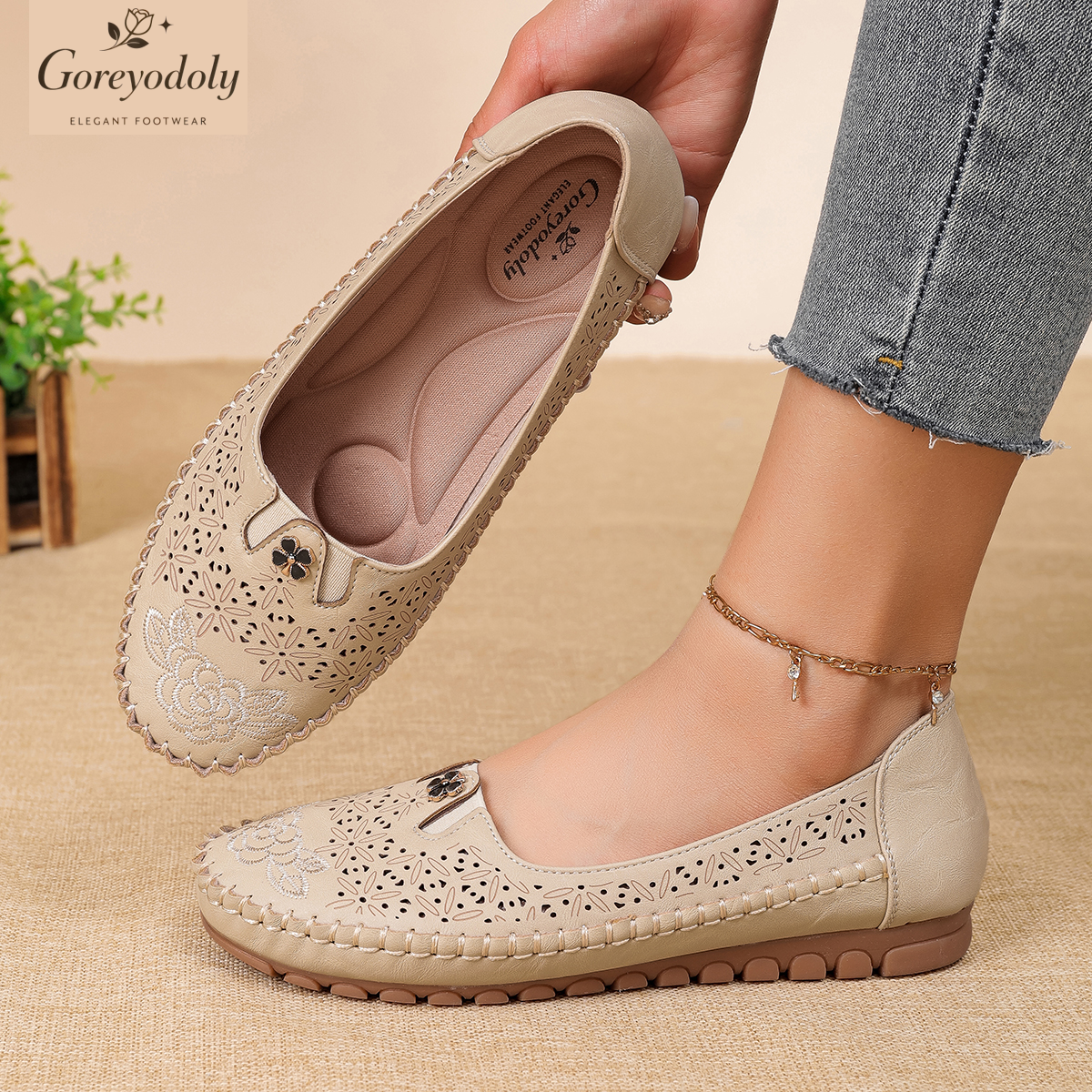Embroidery Embellishments - Goreyodoly women loafers floral embroidery hollow