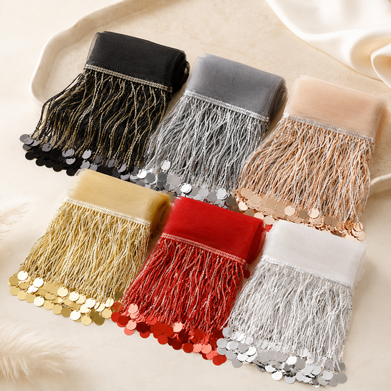 Beaded Trim Fringe - 1/2/5Yards 16cm Sequin Tassel Bead Fringe