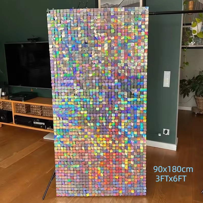 Sequin Fabric Panel - 90x180cm Shimmer Wall Backdrop 18Pcs Iridescent