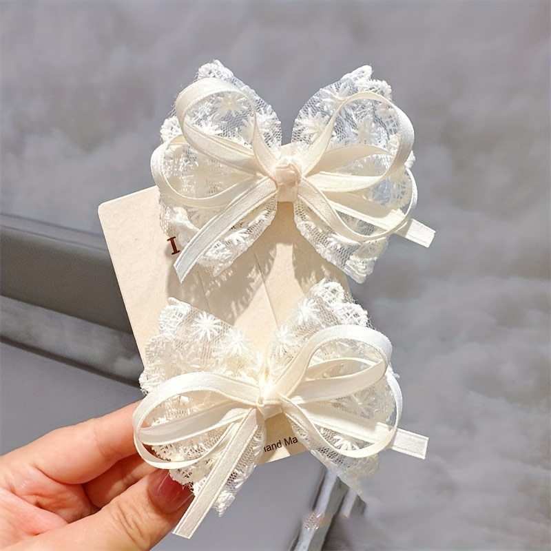 2Pcs Elegant Lace Bow Hairpins - Lace Ribbon Trim avaliação e preço