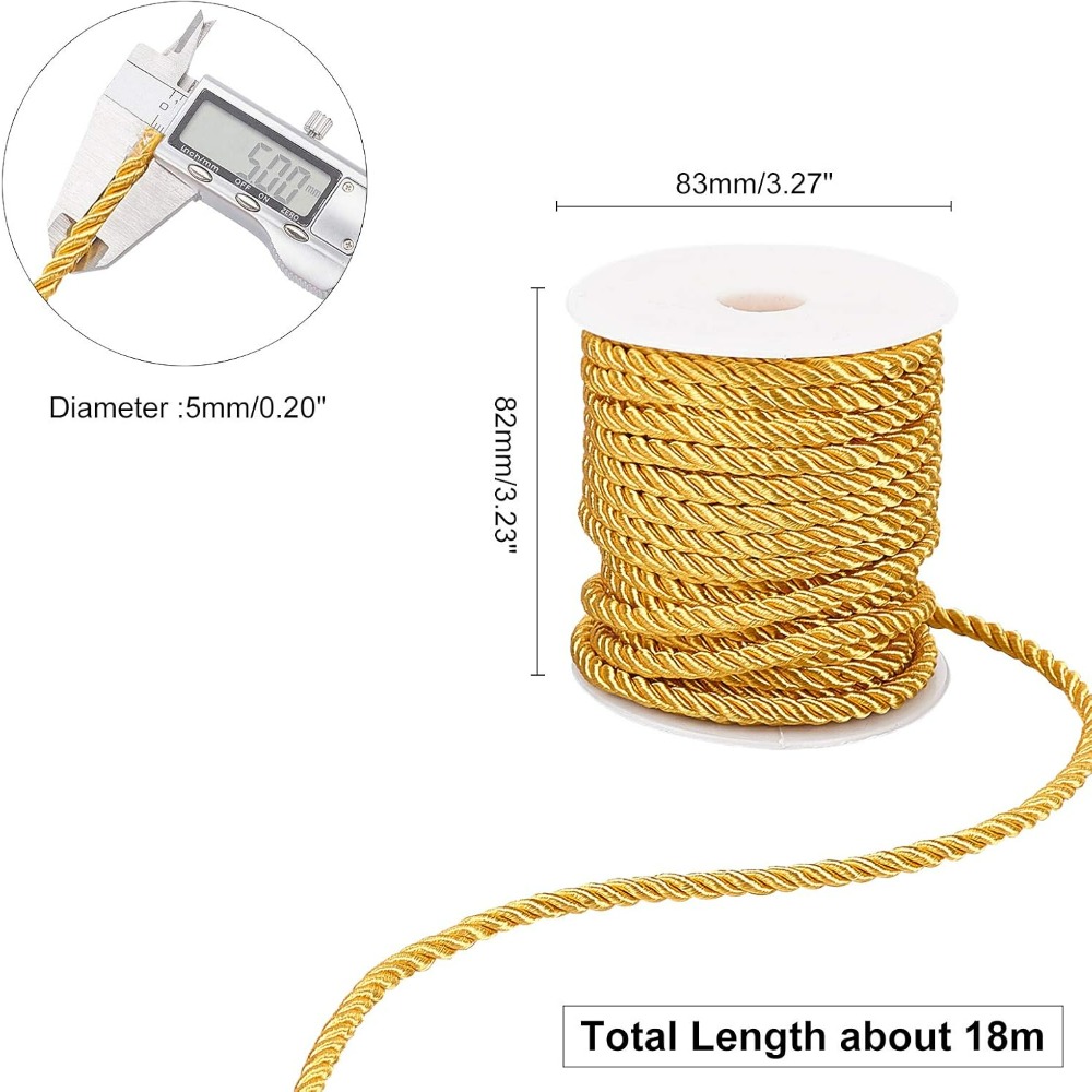 1 Roll 59 Feet Gold Cord 5mm T - Cord Trim Twisted avaliação e preço