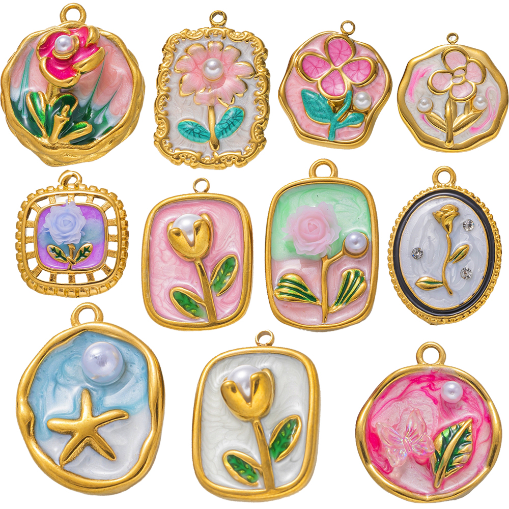 2pcs Gold Stainless Steel Enam - Embellishment Crafts avaliação e preço