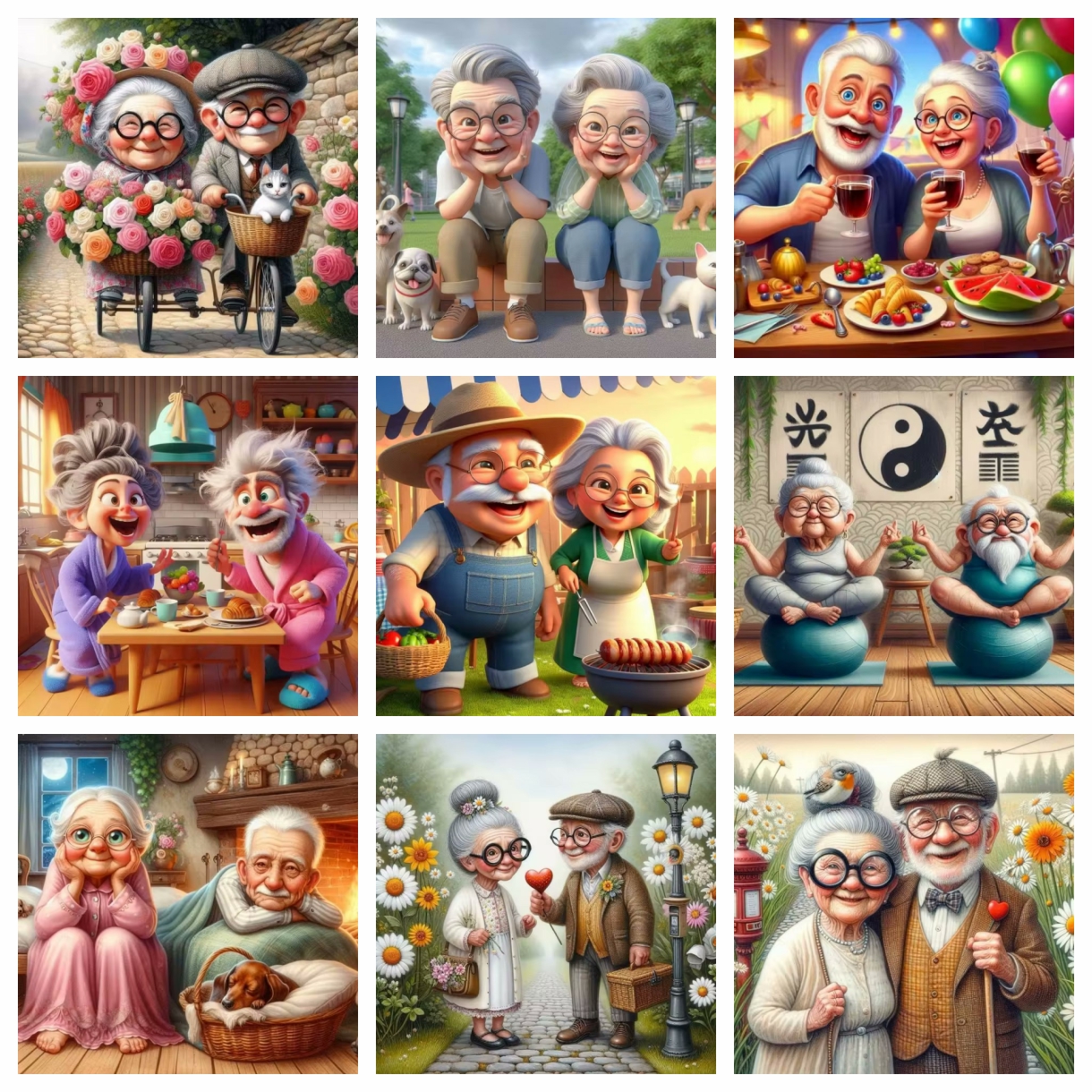 Cartoon Happy Old Couple 5D Fu - Embroidery Embellishments avaliação e preço