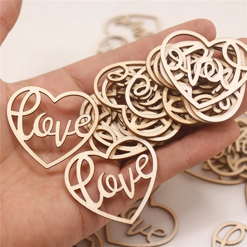 50pcs Heart Wooden Ornament He - Embellish Craft avaliação e preço