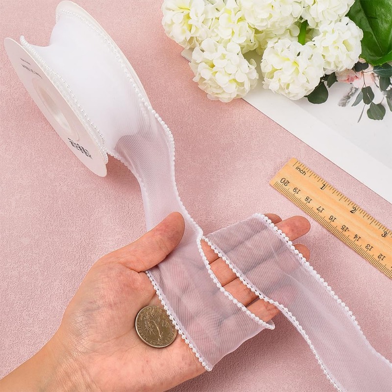 5 Yards White Faux Pearl Edge  - Organza Ribbon Spool avaliação e preço