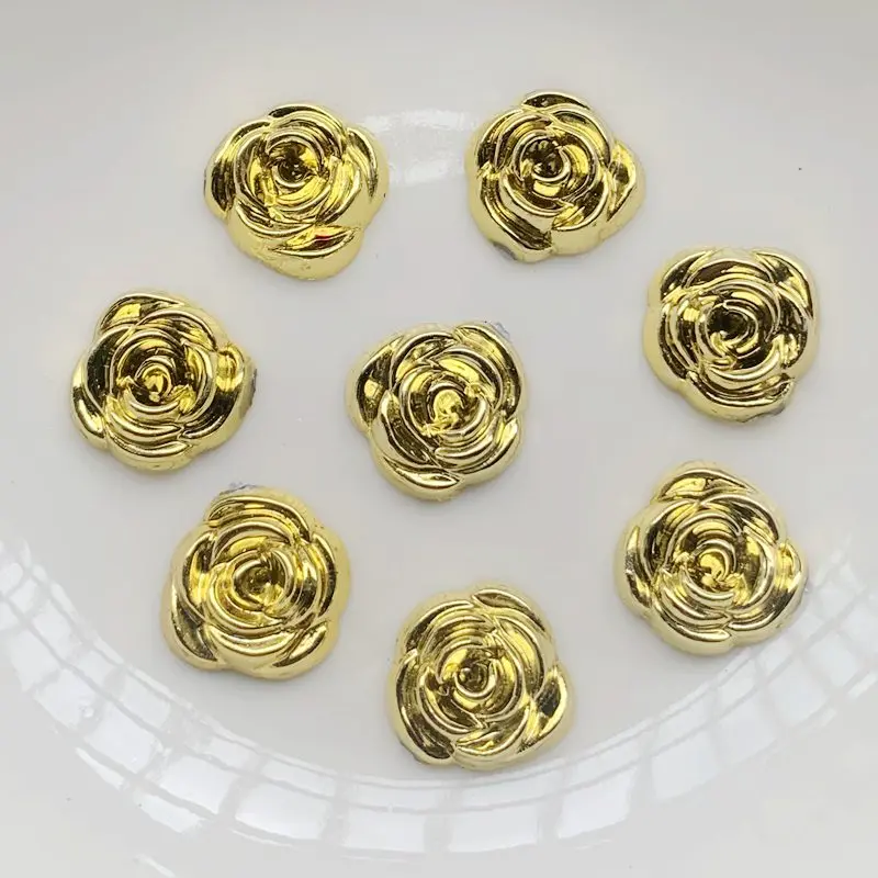 40pcs 14mm Gold Rose Flowers R - Embellishment Glue Craft avaliação e preço