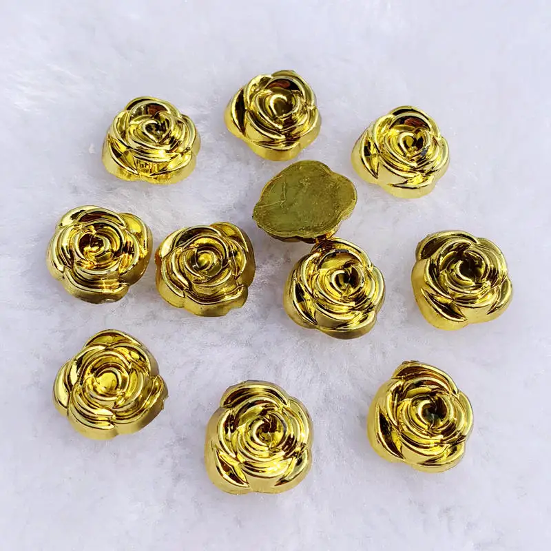 40pcs 14mm Gold Rose Flowers R - Embellishment Glue Craft avaliação e preço