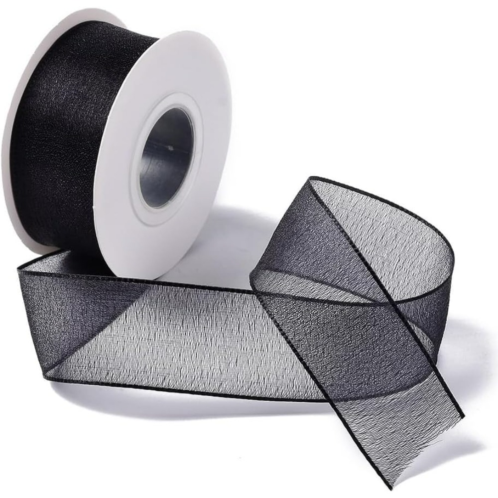 1Inch Black Organza Ribbon Wir - Organza Ribbon Spool avaliação e preço