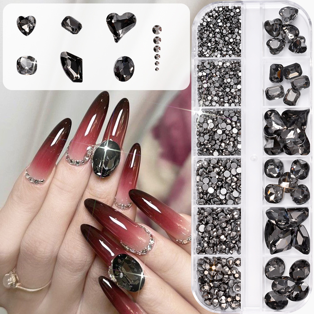 12Grids 3D Black Heart/Square/ - Hotfix Rhinestone Sheet avaliação e preço