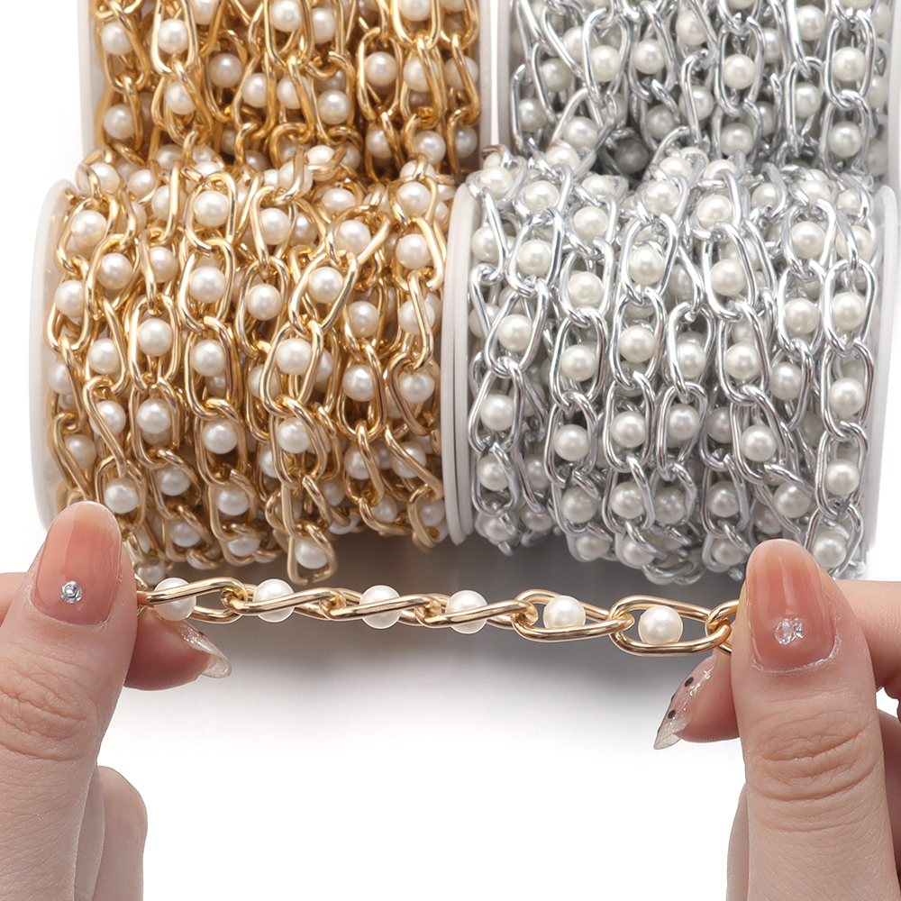 5Yards/Roll Beaded Chain Imita - Pearl Trim Chain avaliação e preço