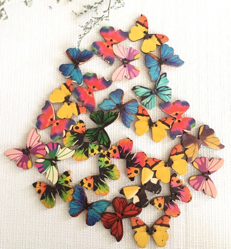 50pcs Butterfly wooden button  - Embellishments For Scrapbooking avaliação e preço