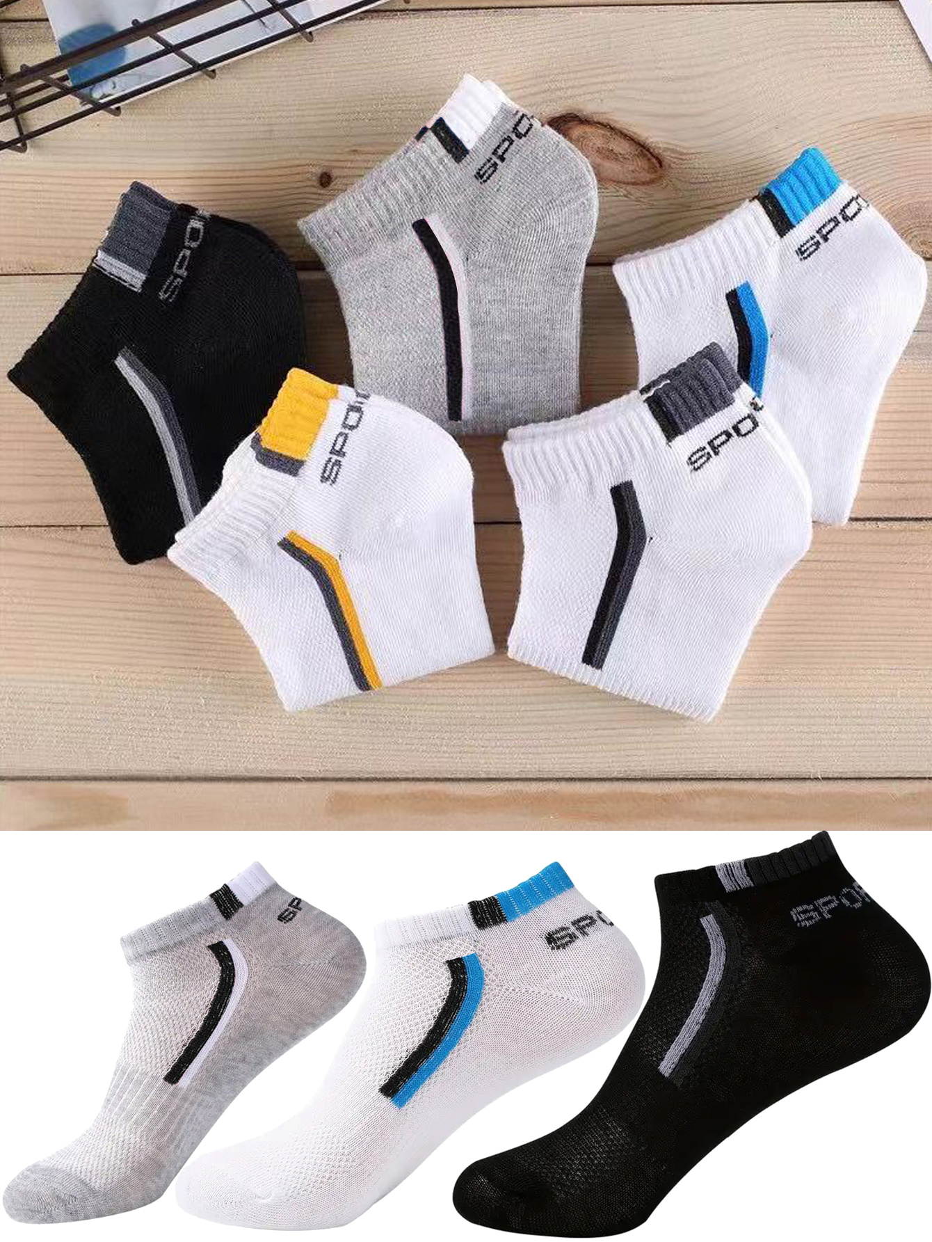 5/40 Pairs Mens Ankle Boat Soc - Embellish Knit avaliação e preço
