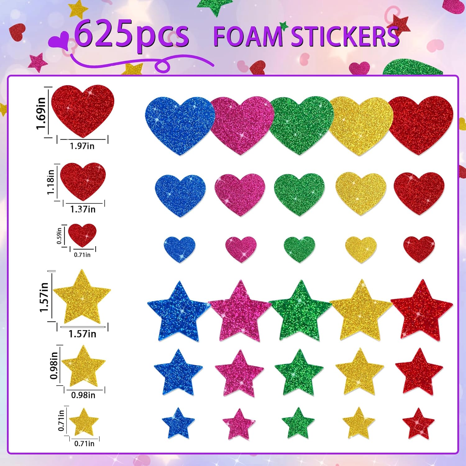 625Pcs Glitter Heart Foam Stic - Glitter Vinyl Roll avaliação e preço