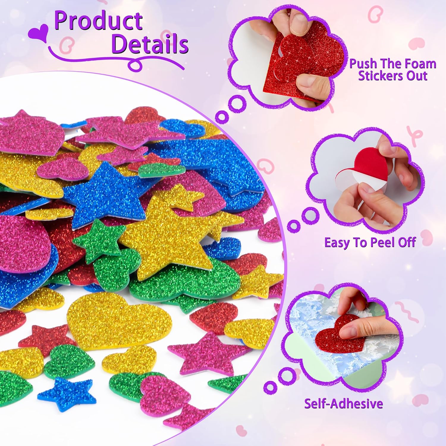 625Pcs Glitter Heart Foam Stic - Glitter Vinyl Roll avaliação e preço