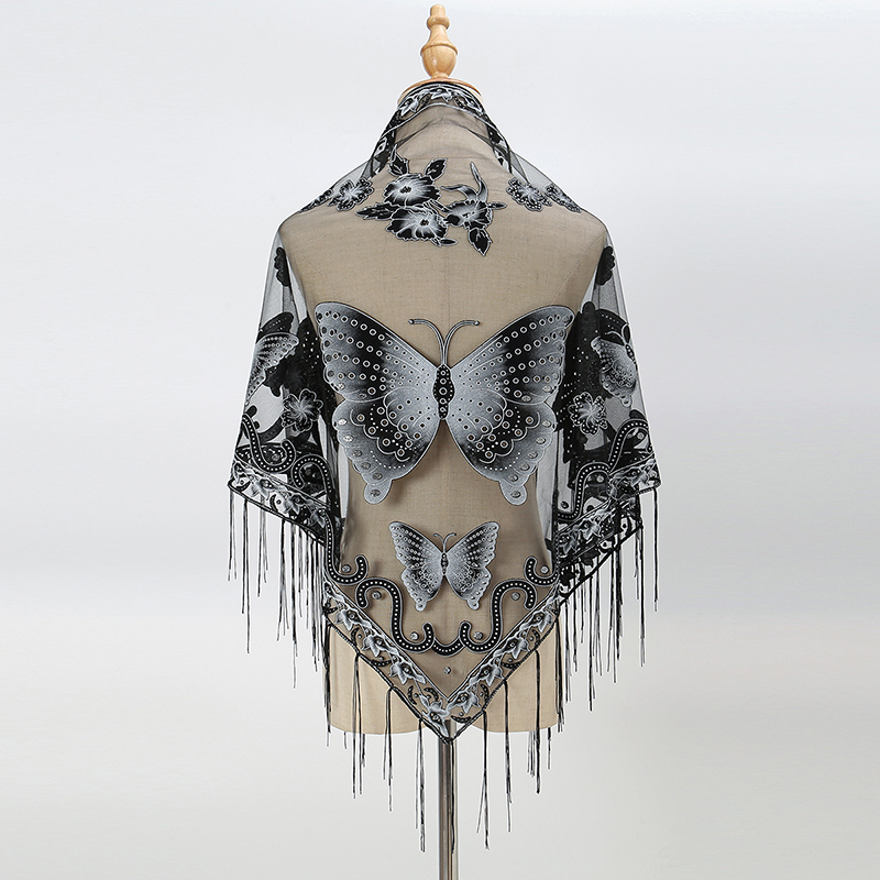 Fashion Triangle Scarf Butterf - Tassel Fringe Trim avaliação e preço