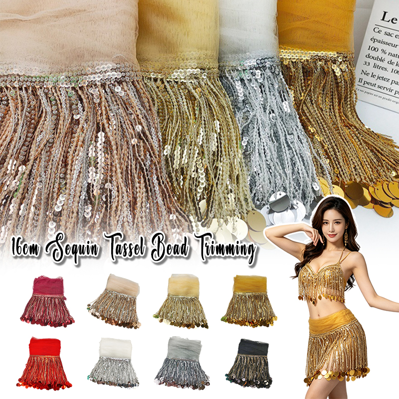 10 Yards Sequins Tassel Lace T - Fringe Ribbon Sewing avaliação e preço