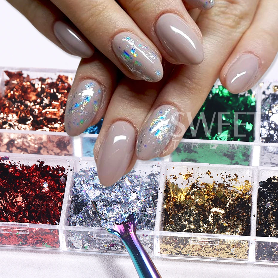 12 Grids Golden Foils Nails Gl - Glitter Vinyl Roll avaliação e preço