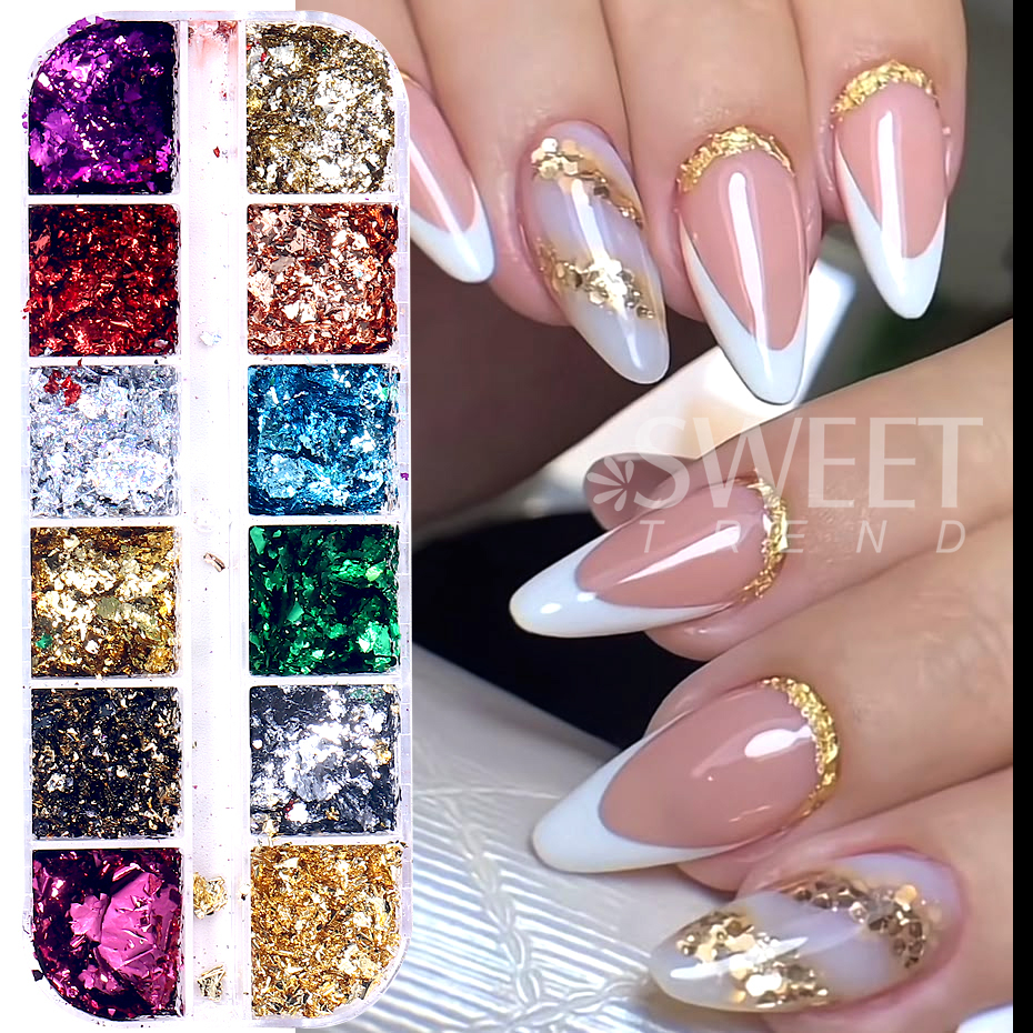 12 Grids Golden Foils Nails Gl - Glitter Vinyl Roll avaliação e preço