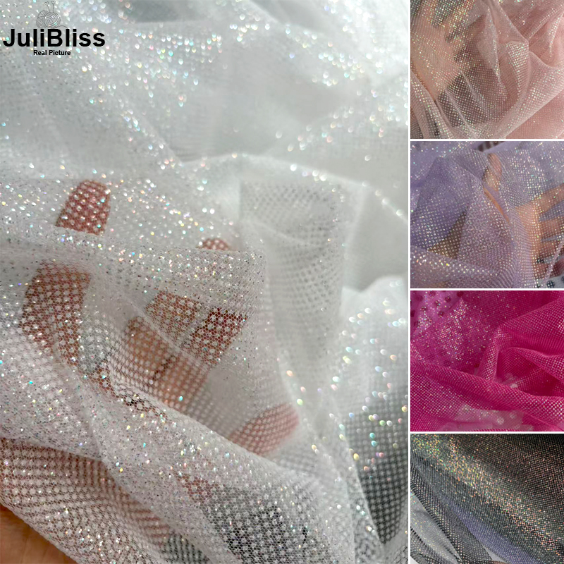 Shimmering White Glitter Tulle - Sequin Fabric Panel avaliação e preço
