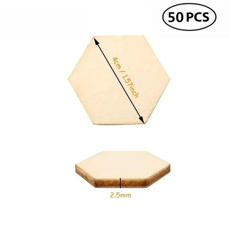50PCS 4CM Unfinished Wood Hexa - Embellish Craft avaliação e preço