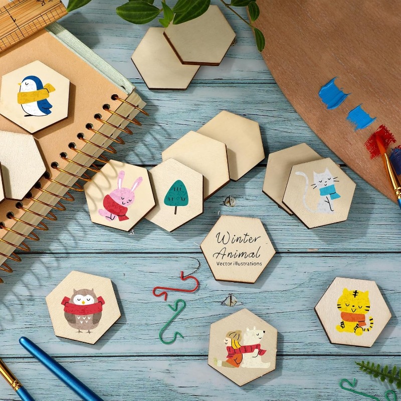 50PCS 4CM Unfinished Wood Hexa - Embellish Craft avaliação e preço