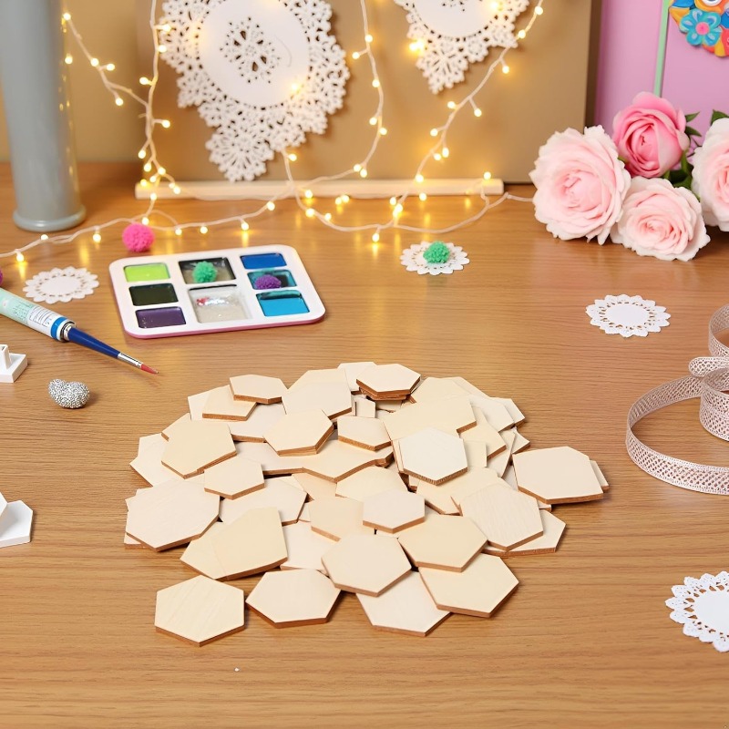 50PCS 4CM Unfinished Wood Hexa - Embellish Craft avaliação e preço