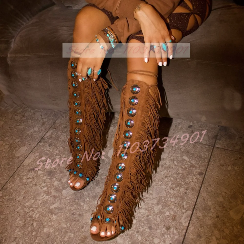 Tassels Open Toe Gems Knee Hig - Tassel Fringe Trim avaliação e preço