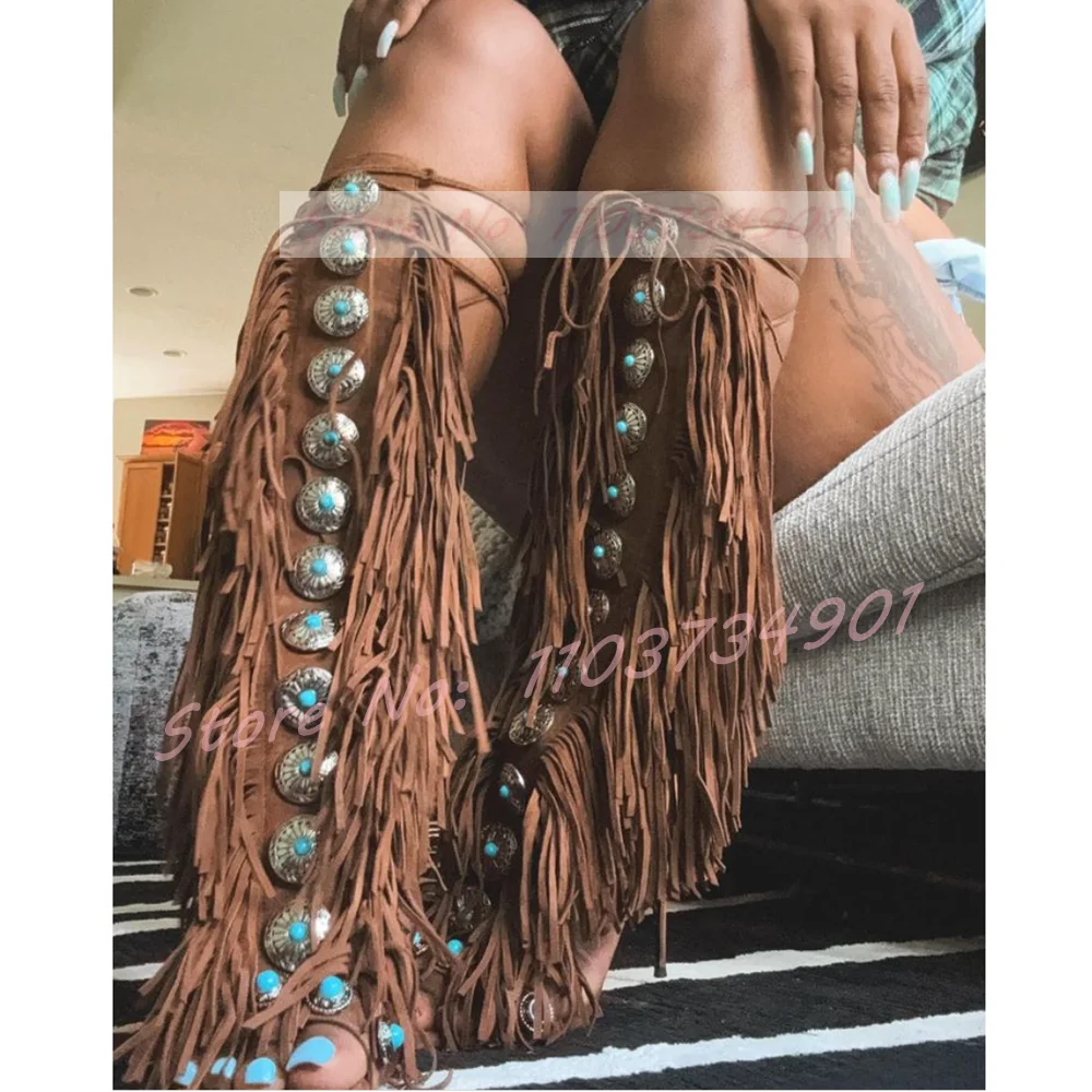 Tassels Open Toe Gems Knee Hig - Tassel Fringe Trim avaliação e preço