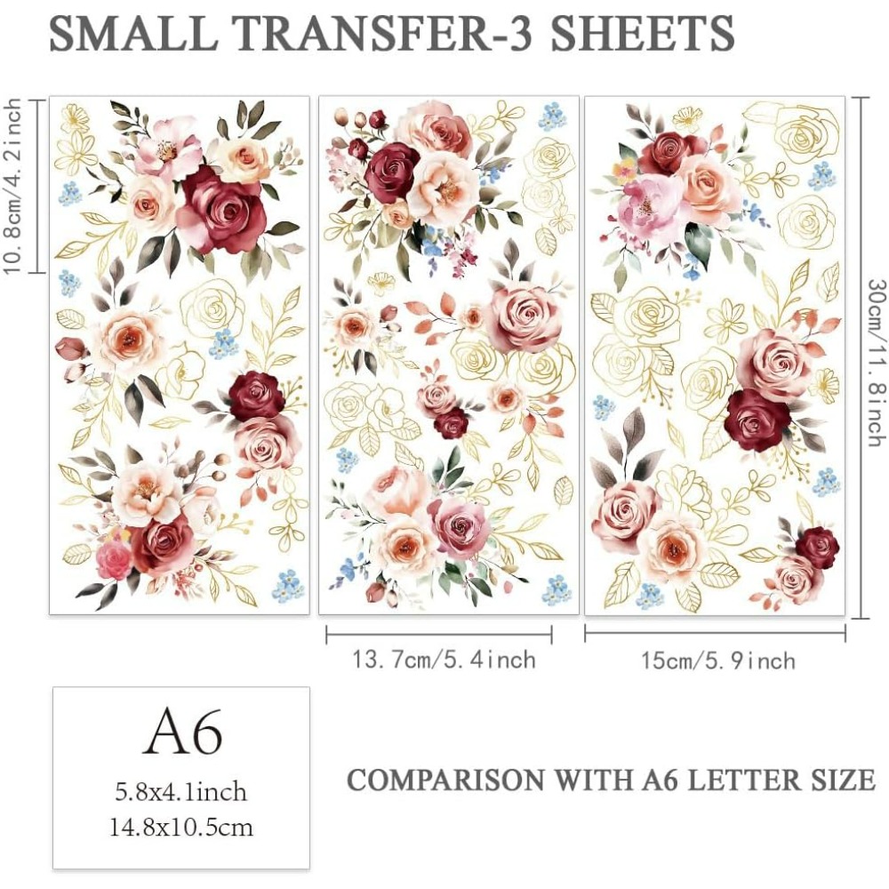 3pcs/Set Watercolor Roses Rub  - Embellishment Crafts avaliação e preço