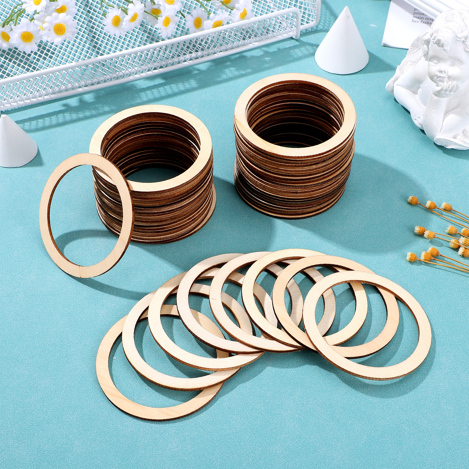 50Pcs Round Wooden Circle Embe - Christmas Craft Embellishment avaliação e preço