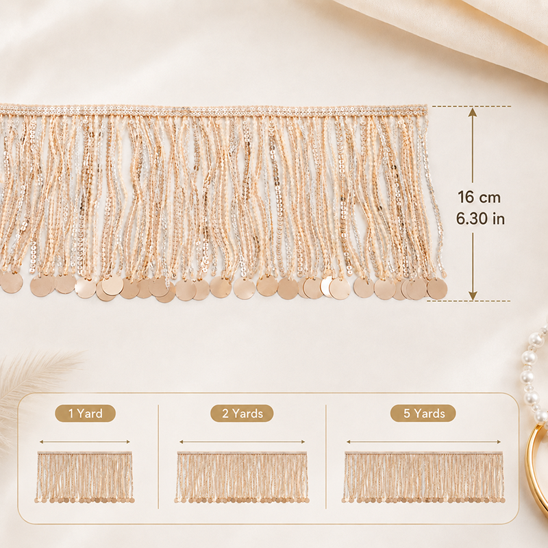 1/2/5Yards 16cm Sequin Tassel  - Beaded Trim Fringe avaliação e preço