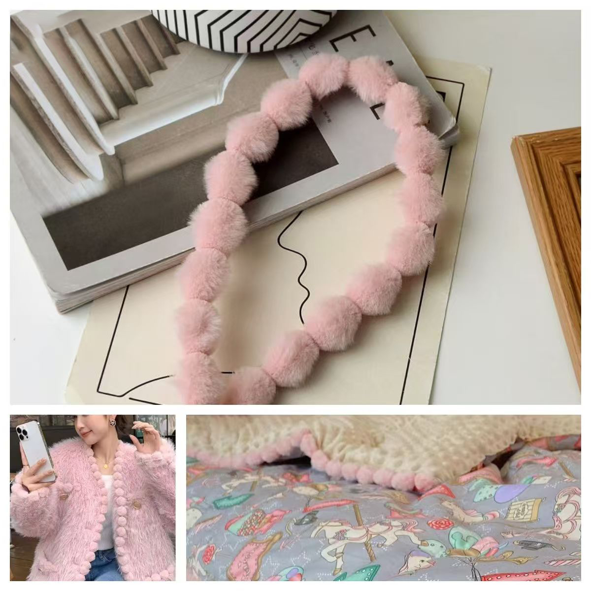3cm Faux Rabbit Fur Pom Pom Ba - Fringe Ribbon Sewing avaliação e preço