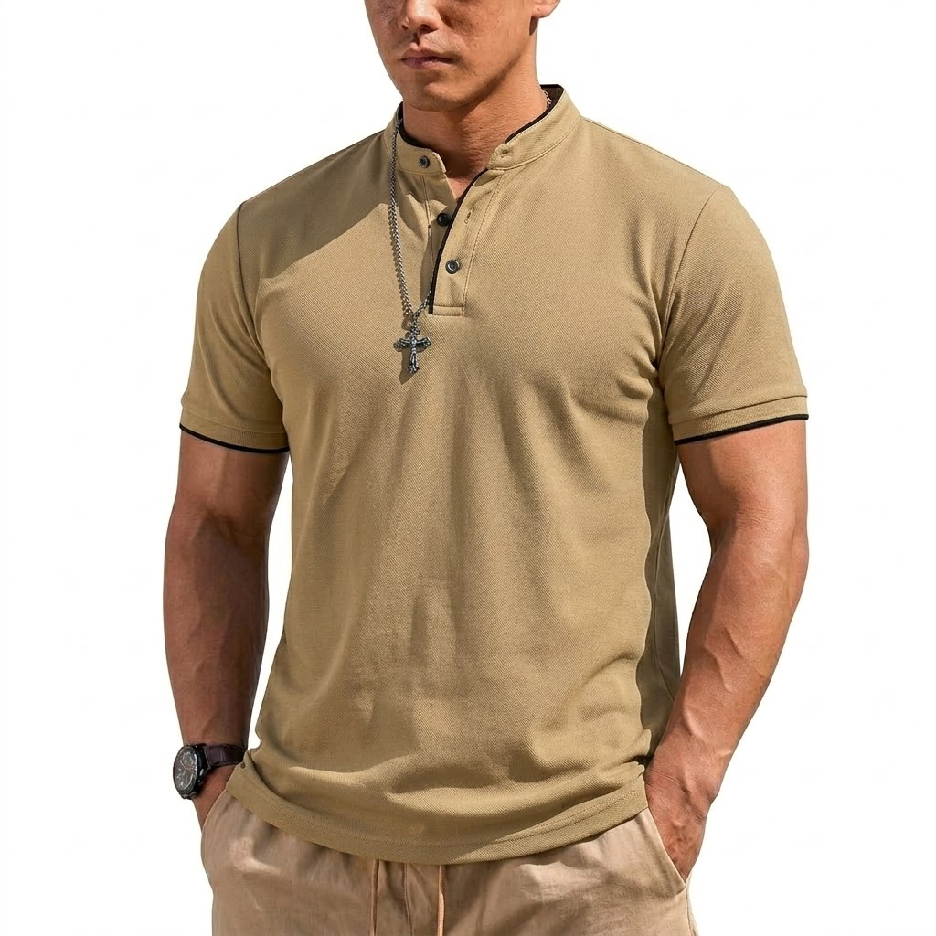 Summer Short Sleeve Henley Shi - Embellish Knit avaliação e preço