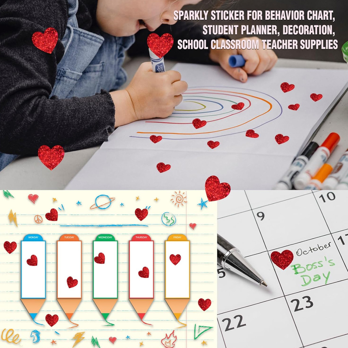 600 Pcs Red Heart Stickers, Sm - Glitter Vinyl Roll avaliação e preço