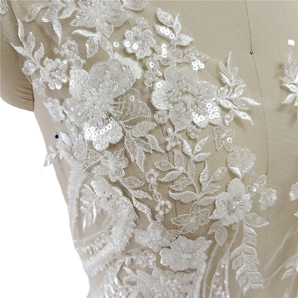 New Beaded Sequins Lace Mirror - Applique Patch Flower avaliação e preço