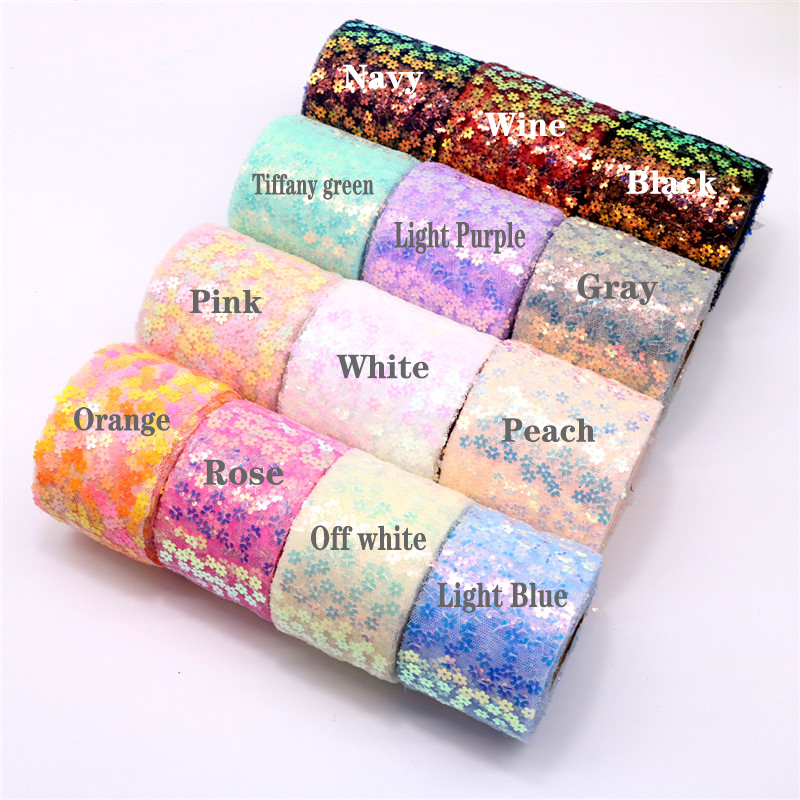 8cm 10cm 10 Yards Glitter Sequ - Organza Ribbon Spool avaliação e preço