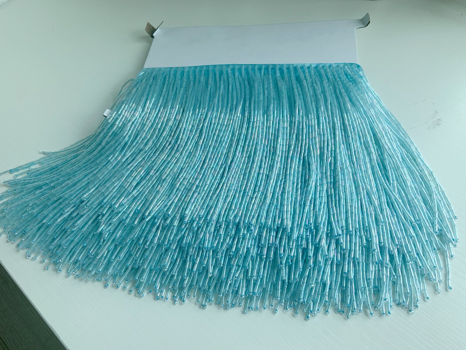 1 Yard Light Blue Bead Fringe  - Beaded Trim Fringe avaliação e preço